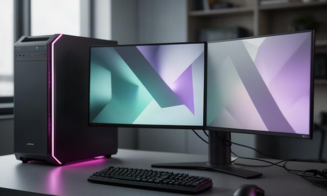 High-performance desktop workstation with dual monitors on a clean professional desk
