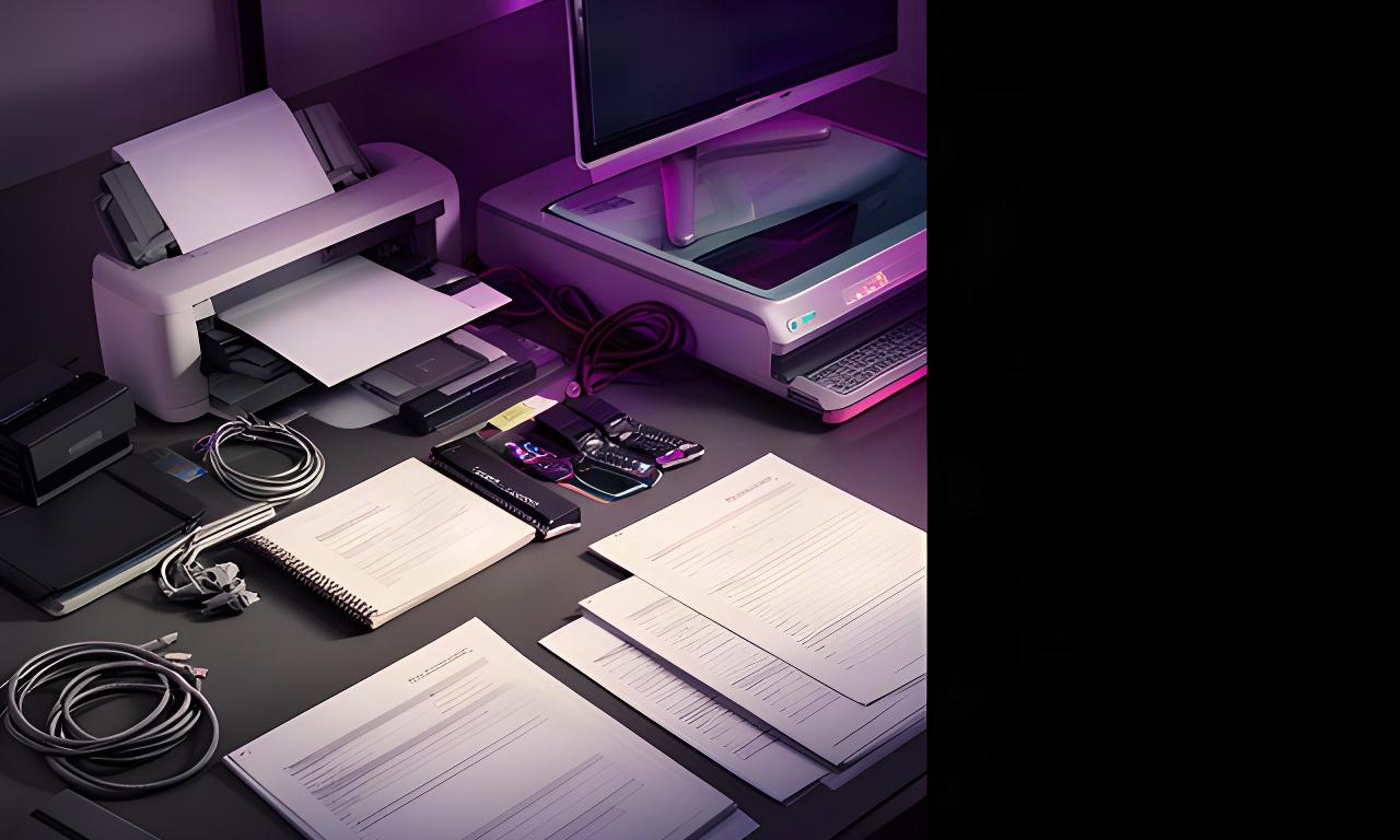 Close view of a business computer, scanner, and printed service document on an organized desk